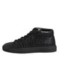 Black Leather Lace Up Mid Top Sneakers Shoes