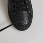 Black Leather Lace Up Mid Top Sneakers Shoes
