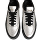 Silver Leather Lace Up Low Top Sneakers Shoes