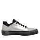Silver Leather Lace Up Low Top Sneakers Shoes