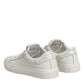 White Leather Low Top Lace Up Sneakers Shoes