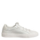 White Leather Low Top Lace Up Sneakers Shoes