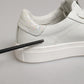 White Leather Low Top Lace Up Sneakers Shoes