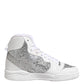 White Silver High Top Women Sneakers Shoes