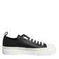 Black White Leather Low Top Sneakers Shoes
