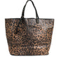 Brown Leopard BEATRICE Leather Logo Plaque Tote Bag