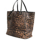 Brown Leopard BEATRICE Leather Logo Plaque Tote Bag