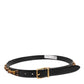 Black Leather Studded Gold Tone Buckle Belt