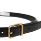 Black Leather Studded Gold Tone Buckle Belt