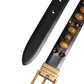 Black Leather Studded Gold Tone Buckle Belt