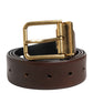 Brown Classic Gold Metal Logo Buckle Men Belt