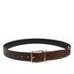 Brown Classic Gold Metal Logo Buckle Men Belt