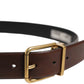 Brown Classic Gold Metal Logo Buckle Men Belt
