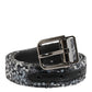 Black Sequins Silver Metal Logo Buckle Belt