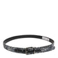 Black Sequins Silver Metal Logo Buckle Belt