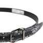 Black Sequins Silver Metal Logo Buckle Belt