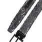 Black Sequins Silver Metal Logo Buckle Belt