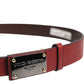 Maroon Classic Leather Metal Logo Buckle Belt
