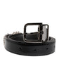 Black Embellished Metal Logo Buckle Belt