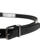 Black Embellished Metal Logo Buckle Belt