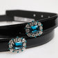 Black Embellished Metal Logo Buckle Belt