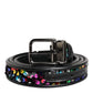 Black Sequin Embellished Metal Buckle Belt
