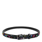 Black Sequin Embellished Metal Buckle Belt