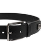 Black Leather Studded DG Metal Buckle Belt