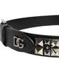 Black Leather Studded DG Metal Buckle Belt