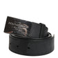 Black Leather Classic Metal Logo Buckle Belt