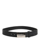 Black Leather Classic Metal Logo Buckle Belt