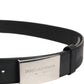 Black Leather Classic Metal Logo Buckle Belt