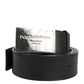 Black Leather Classic Metal Logo Buckle Belt