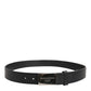Black Leather Classic Metal Logo Buckle Belt