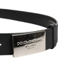 Black Leather Classic Metal Logo Buckle Belt
