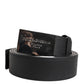 Black Leather Classic Metal Logo Buckle Belt