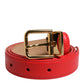Red Leather Gold Metal Buckle Cintura Belt