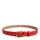 Red Leather Gold Metal Buckle Cintura Belt