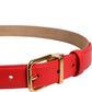 Red Leather Gold Metal Buckle Cintura Belt