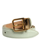 Light Green Leather Gold Metal Buckle Belt