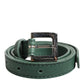 Dark Green Leather Silver Metal Buckle Belt