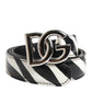 Black White Leather Silver Metal Buckle Belt