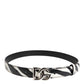 Black White Leather Silver Metal Buckle Belt