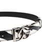 Black White Leather Silver Metal Buckle Belt