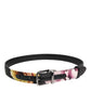 Black Floral Brocade Silver Metal Buckle Belt