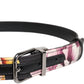 Black Floral Brocade Silver Metal Buckle Belt