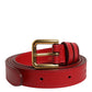 Red Logo Engraved Metal Waist Buckle Belt