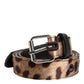Brown Leopard Silver Metal Buckle Belt
