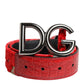 Red Viscose Silver DG Logo Metal Buckle Belt