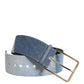 Two Tone Blue Denim Gold Metal Buckle Belt